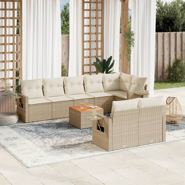 9-Delige Loungeset Met Kussens Poly Rattan Beige