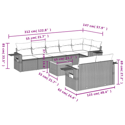 9-Delige Loungeset Met Kussens Poly Rattan Gemengd Beige