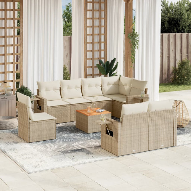 9-Delige Loungeset Met Kussens Poly Rattan Beige