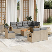 9-piece Lounge Set with cushions poly rattan mixed beige