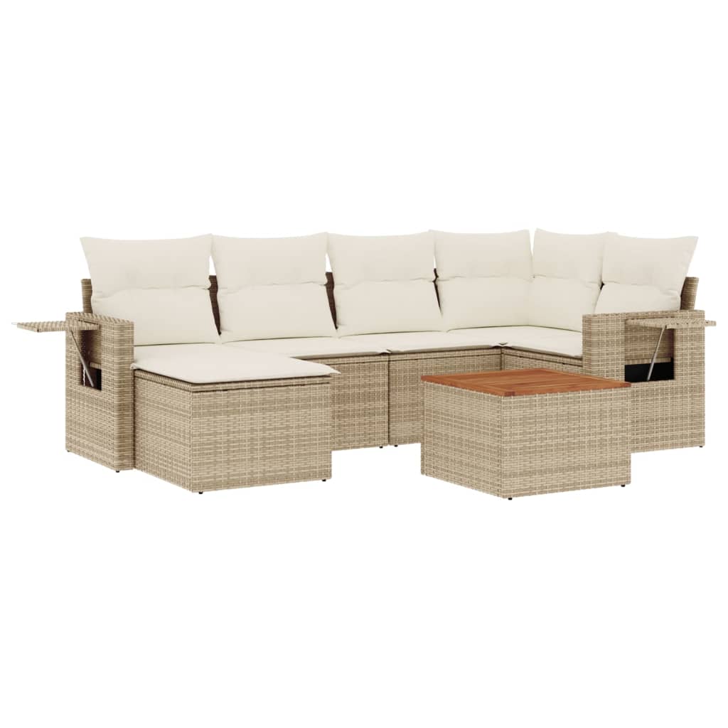 7-Delige Loungeset Met Kussens Poly Rattan Beige