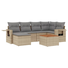7-Delige Loungeset Met Kussens Poly Rattan Gemengd Beige