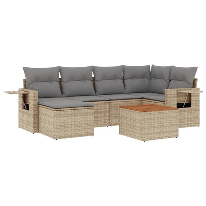 7-Delige Loungeset Met Kussens Poly Rattan Gemengd Beige
