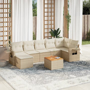 Loungeset 8-delig poly rattan beige met kussens