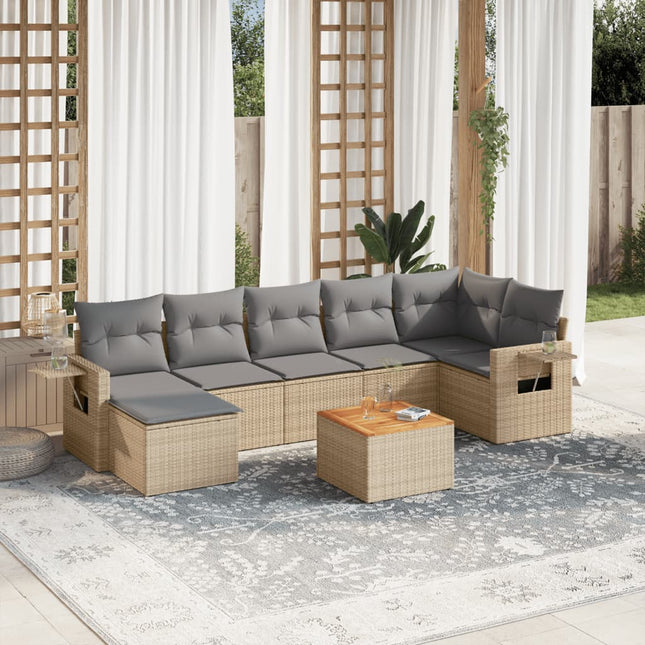 8-Delige Loungeset Met Kussens Poly Rattan Gemengd Beige