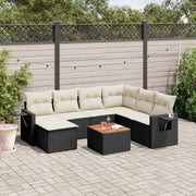 Loungeset 8-delig poly rattan zwart acaciahout