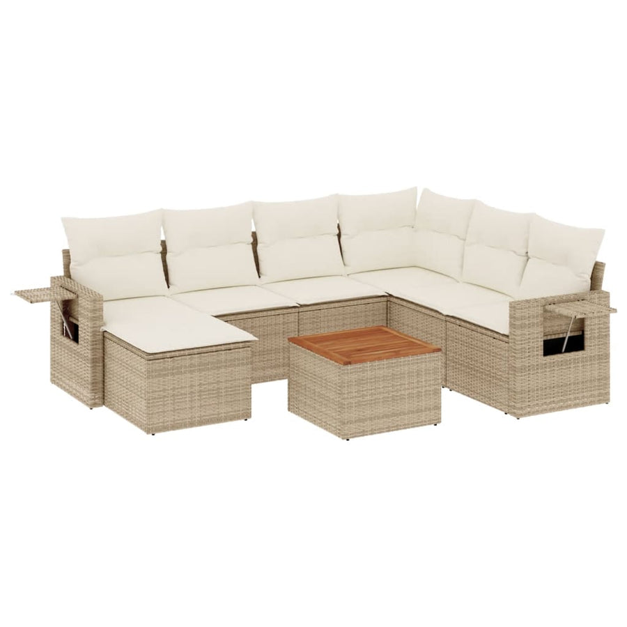 8-Delige Loungeset Met Kussens Poly Rattan Beige