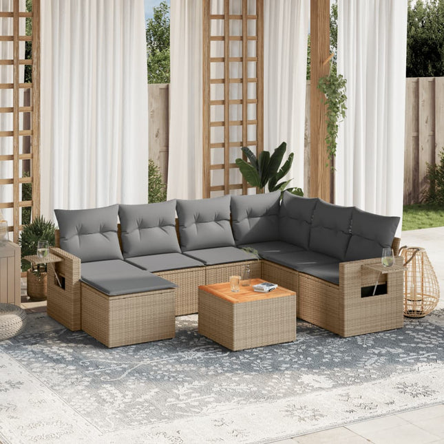 8-Delige Loungeset Met Kussens Poly Rattan Gemengd Beige