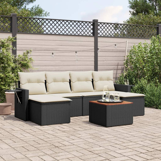 7-Delige Loungeset Met Kussens Poly Rattan Zwart