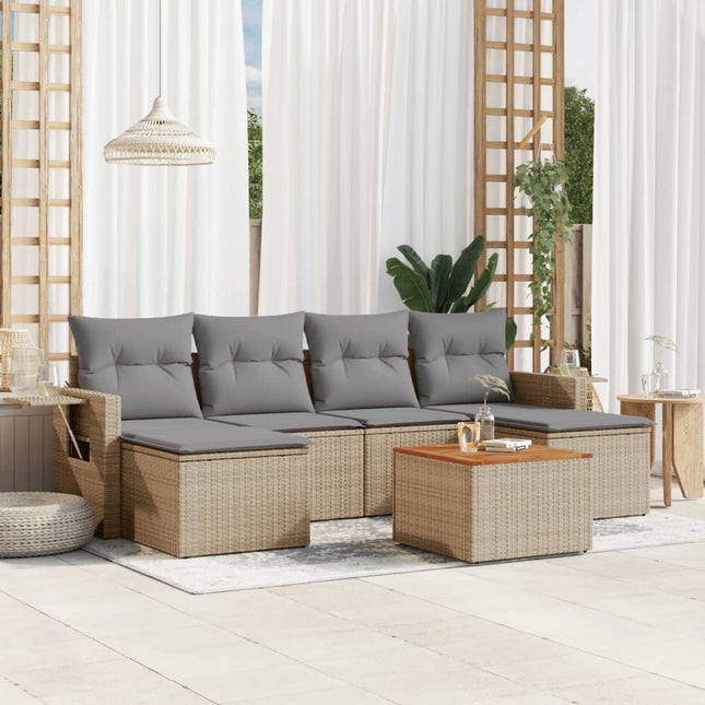 7-Delige Loungeset Met Kussens Poly Rattan Gemengd Beige