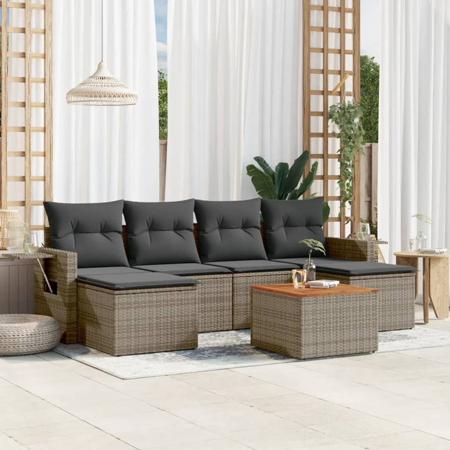 7-Delige Loungeset Met Kussens Poly Rattan Grijs