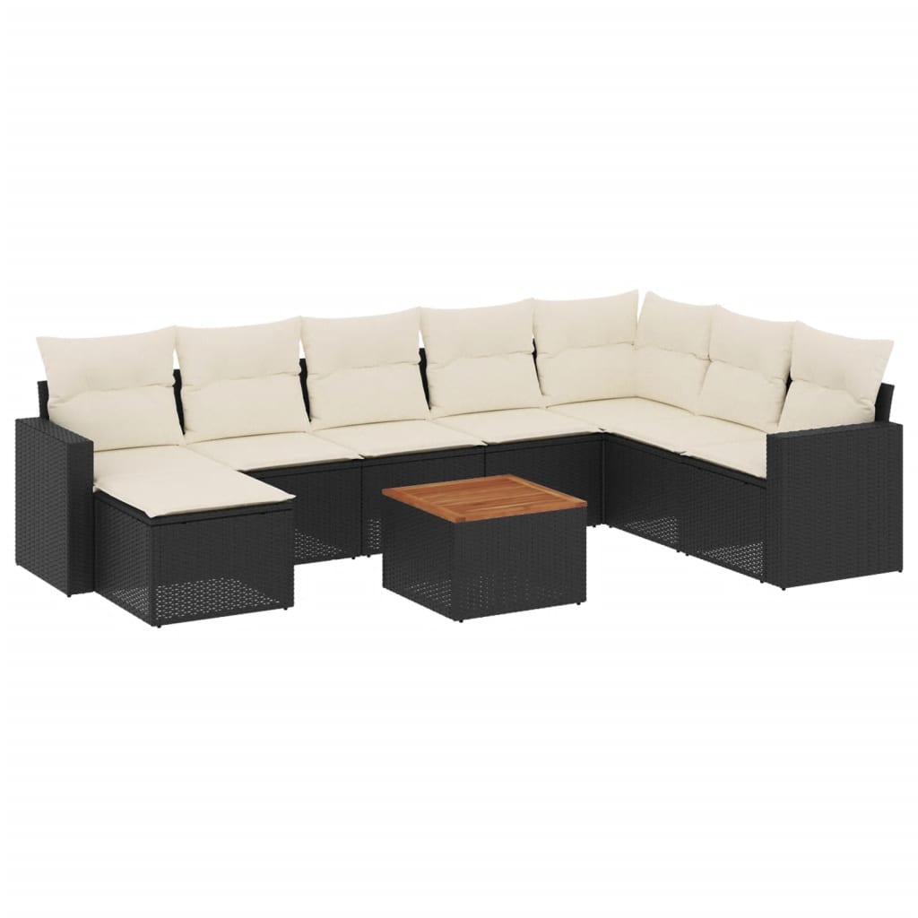 9-Delige Loungeset Met Kussens Poly Rattan Zwart