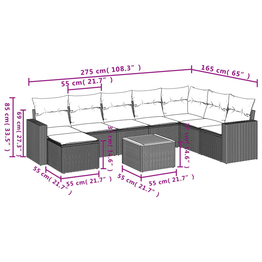 9-Delige Loungeset Met Kussens Poly Rattan Gemengd Beige