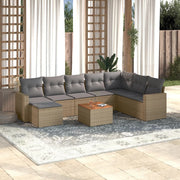 9-piece Lounge Set with cushions poly rattan mixed beige