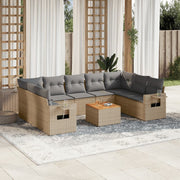 Loungeset 10-delig poly rattan gemengd beige