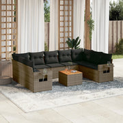Loungeset 10-delig poly rattan grijs