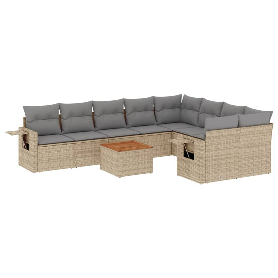 10-Delige Loungeset Met Kussens Poly Rattan Gemengd Beige