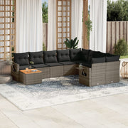 Loungeset 10-delig poly rattan grijs