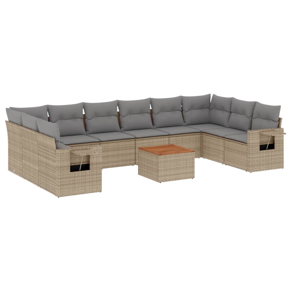 11-Delige Loungeset Met Kussens Poly Rattan Gemengd Beige