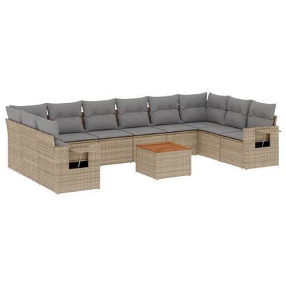 11-Delige Loungeset Met Kussens Poly Rattan Gemengd Beige