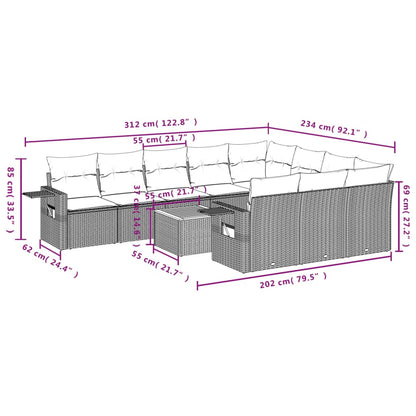 11-Delige Loungeset Met Kussens Poly Rattan Zwart
