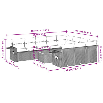 11-Delige Tuinset Met Kussens Poly Rattan Beige