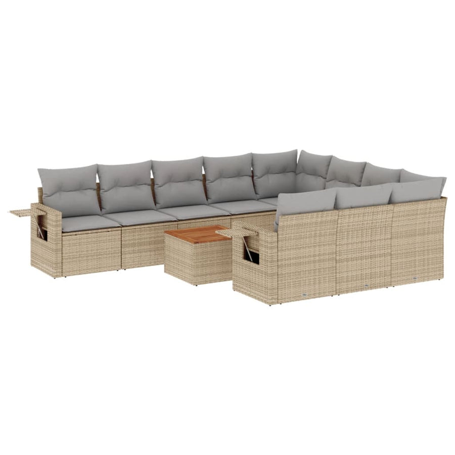 11-Delige Loungeset Met Kussens Poly Rattan Gemengd Beige