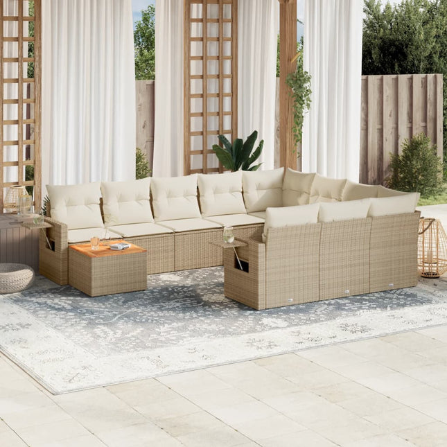 11-Delige Tuinset Met Kussens Poly Rattan Beige