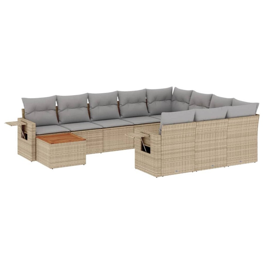 11-Delige Loungeset Met Kussens Poly Rattan Gemengd Beige