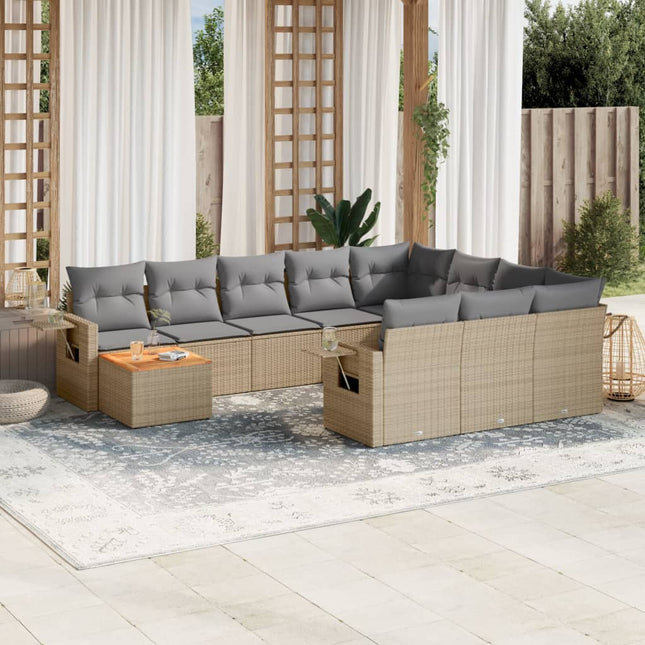 11-Delige Loungeset Met Kussens Poly Rattan Gemengd Beige