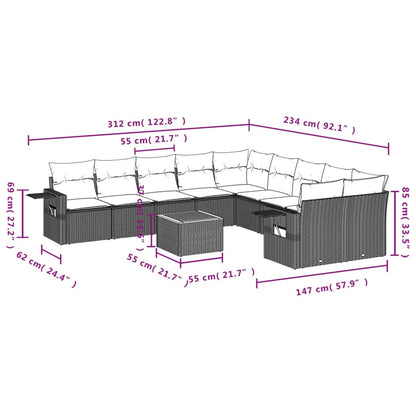 11-Delige Tuinset Met Kussens Poly Rattan Beige