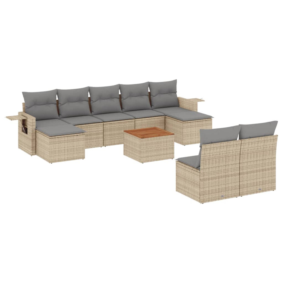 10-Delige Loungeset Met Kussens Poly Rattan Gemengd Beige