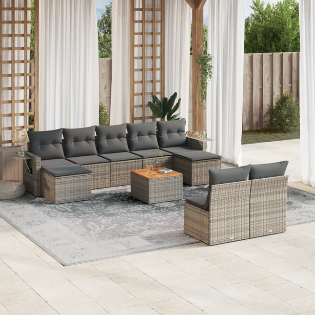 10-Delige Loungeset Met Kussens Poly Rattan Grijs