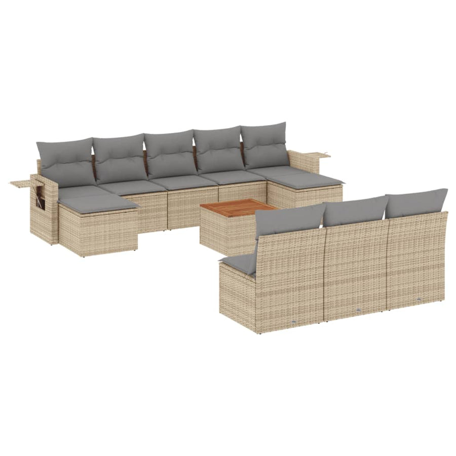 11-Delige Loungeset Met Kussens Poly Rattan Gemengd Beige