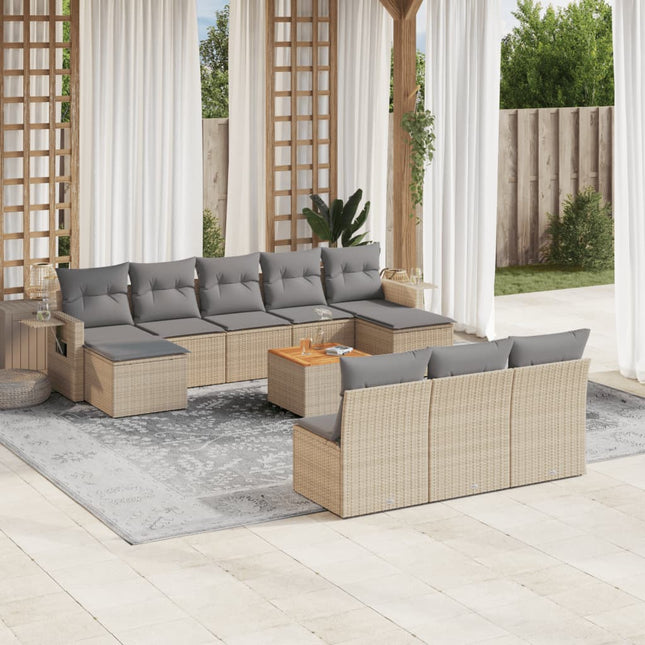 11-Delige Loungeset Met Kussens Poly Rattan Gemengd Beige