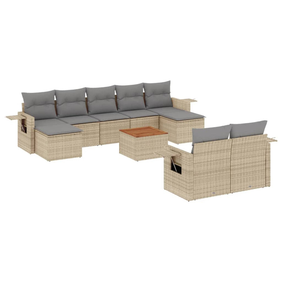 10-Delige Loungeset Met Kussens Poly Rattan Gemengd Beige