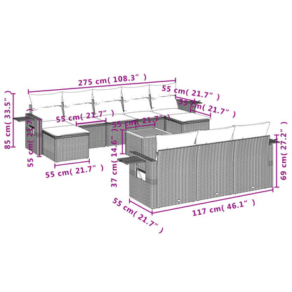 11-Delige Tuinset Met Kussens Poly Rattan Beige