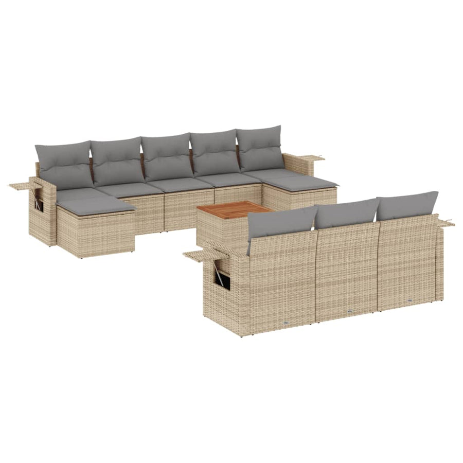 11-Delige Loungeset Met Kussens Poly Rattan Gemengd Beige