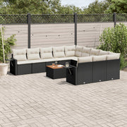 Loungeset 12-delig poly rattan zwart met opbergruimte