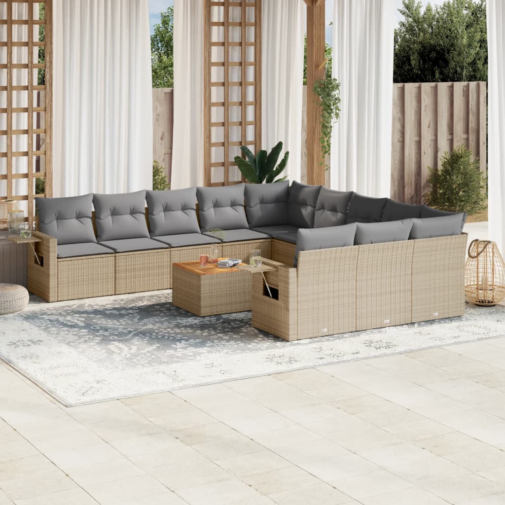 12-Delige Loungeset Met Kussens Poly Rattan Gemengd Beige