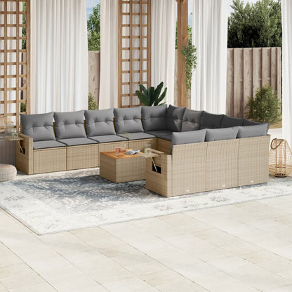 12-Delige Loungeset Met Kussens Poly Rattan Gemengd Beige