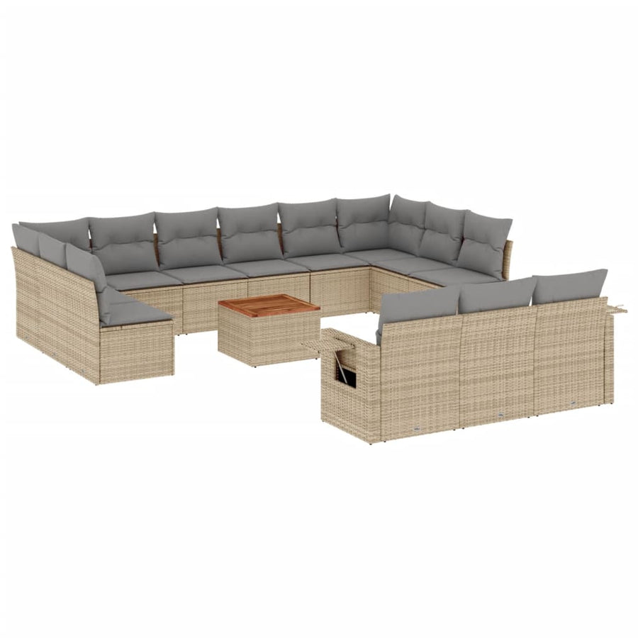14-Delige Loungeset Met Kussens Poly Rattan Gemengd Beige