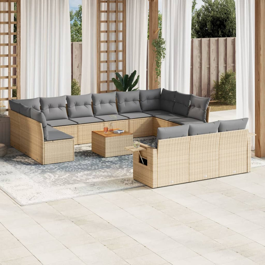 14-Delige Loungeset Met Kussens Poly Rattan Gemengd Beige