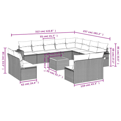 13-Delige Loungeset Met Kussens Poly Rattan Gemengd Beige
