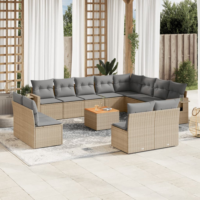 13-Delige Loungeset Met Kussens Poly Rattan Gemengd Beige