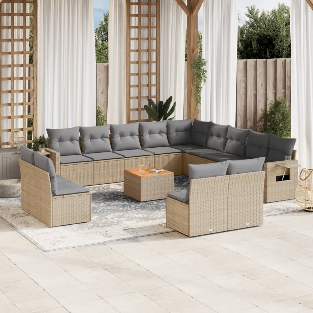 14-Delige Loungeset Met Kussens Poly Rattan Gemengd Beige