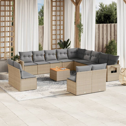 14-Delige Loungeset Met Kussens Poly Rattan Gemengd Beige