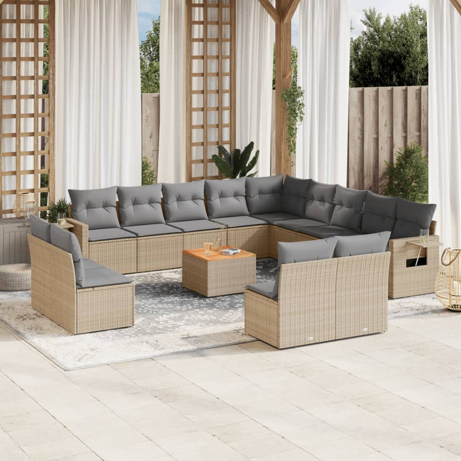 14-Delige Loungeset Met Kussens Poly Rattan Gemengd Beige