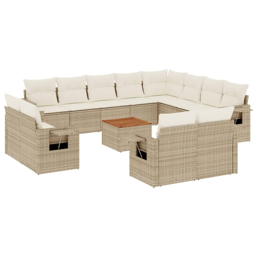13-Delige Loungeset Met Kussens Poly Rattan Beige