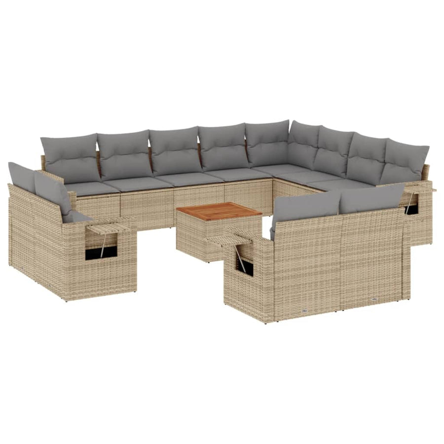 13-Delige Loungeset Met Kussens Poly Rattan Gemengd Beige